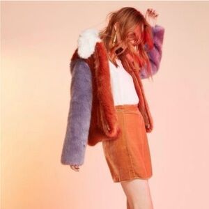 Stylish Faux Fur Colorblock Jacket